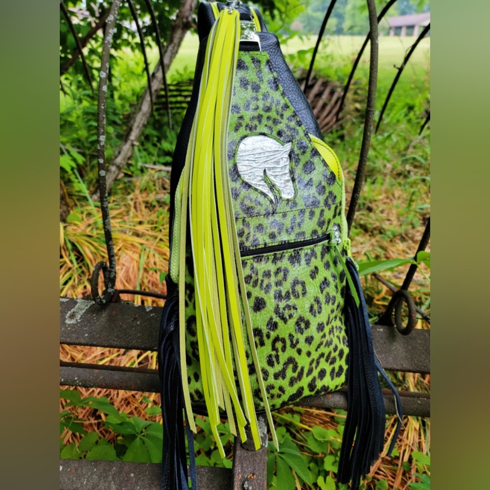 Leopard Print Sling Bag with Fringe